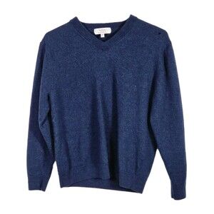 Turnbury Women's Large Blue Merino Wool V-Neck Sweater * Flaws*